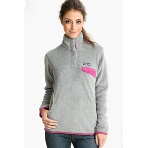 Patagonia Re-Tool Snap Pullover Grey Pink Fleece Sweater Size Women’s Large